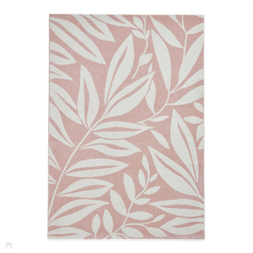Catherine Lansfield Sorral Leaves Modern Botanical Floral Durable Easy-Care Carved High Density Polyproplyene Rose/Cream Rug-Think Rugs-Rug Love - The Most Loved Rug Store